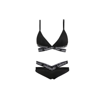 GETEK Women&#039;s Cross Bandage Letter Bikini Set Swimwear (Black)