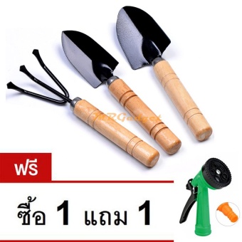 MR-GADGER เครื่องมือในสวนขนาดเล็ก จอบ คราด พลั่วชุดด้ามไม้สำหรับในร่ม แถมฟรี หัวรดน้ำ (หัวฉีดน้ำ / หัวฝักบัว) ชนิดปรับรูปแบบน้ำได้ 5 โหมด