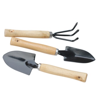 Wooden Metal Rake Shovel Mini Plant Gardening Tools Set 3 in 1
