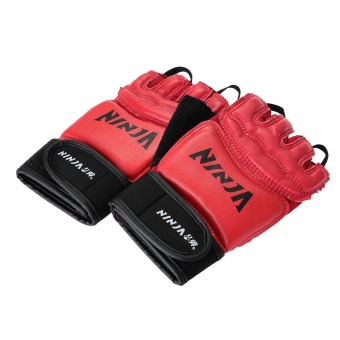 WiseBuy Pair NINJA Half-Finger Gloves Red for Boxing Fighting Protection Professional
