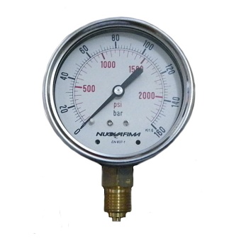 Nuova Fima เกจวัดแรงดัน หน้าปัด 2.1/2 นิ้ว เกลียวออกล่าง 1/4 นิ้ว ย่านการวัด 0 - 160 Bar ( Pressure Gauge )