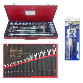 KINGTOOLS ชุดเครื่องมือช่าง บ๊อคชุด 24 ชิ้น 1/2 + JSS ประแจแหวนข้างปากตาย 14 ตัวชุด No.8-24 + Marathon ประแจหกเหลี่ยมทวิสต์ ยาว 1.5-10 มิล รุ่น 9 ตัวชุด"