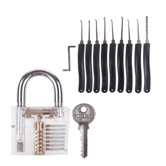 Cocotina Unlocking Lock Pick Set Locksmith Training Extractor Tool + Cutaway Transparent Brass Practice Padlocks + 1 Key