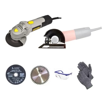 STANLEY เครื่องมือช่าง เครื่องเจียร 4 นิ้ว 600w. รุ่น STEL810 + ไกด์นำตัด 4 + ใบตัดเหล็ก + ใบตัดไม้ + แว่นตากันสะเก็ด (คละสี) + ถุงมือผ้าหนา"