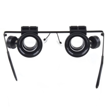 Glasses Type 20X Magnifier with 2X LED Light Fit for Electronics Repair (Black)