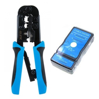 Glink แพ็คคู่ 2 in 1คีมเข้าหัวสาย Lan RJ45 &amp; สายโทรศัพท์ RJ11 รุ่น GLT-001 (สีฟ้า) + GLINK เครื่องทดสอบสายแลน Network Cable Tester รุ่น GLT-104