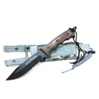 schrade extreme survival knife ด้ามไม้ มีดเดินป่าใบกึ่งหยัก ซองผ้าแบบร้อยเข็มขัด