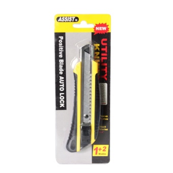 BJIRA ASSIST คัตเตอร์ ออโต้ล๊อค คมกริม รุ่น 01G-L1 (สีเหลือง) + PTT ใบมีดคัตเตอร์ 12 ชิ้น