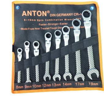 Anton - ชุดประแจแหวนข้างปากตาย คอพับได้ 8 ชิ้น ขนาด 8-19 มม พร้อมถุงใส่ประแจ