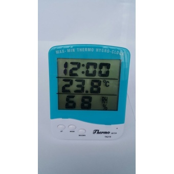 Lotte Max-Min Thermo Meter เครื่องวัดอุณหภูมิ ความชื้น พร้อมนาฬิกา 3in1 Max-Min TA218 (สีขาว/ฟ้า)