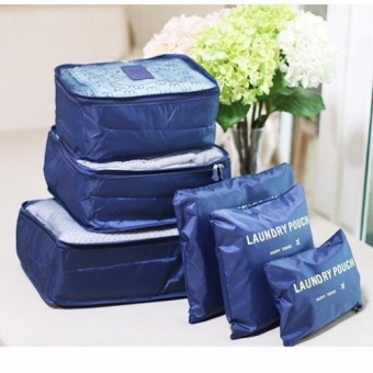 กระเป๋าจัดระเบียบเสื้อผ้าสำหรับการเดินทาง Set 6 ใบ สีน้ำเงิน