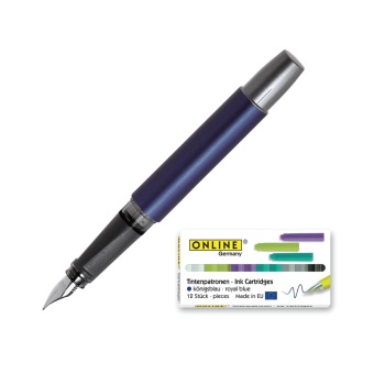 Online Pen Germany ปากกา Fountain Pen Campus Color Line Nip: EF (Metallic Blue) + หมึกหลอด(1x12) จำนวน 1 Pack ( Blue)