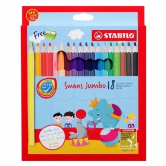 STABILO Swans Jumbo Long สีไม้ สีไม้ไส้ขนาดใหญ่พิเศษ ชุด 18 สี