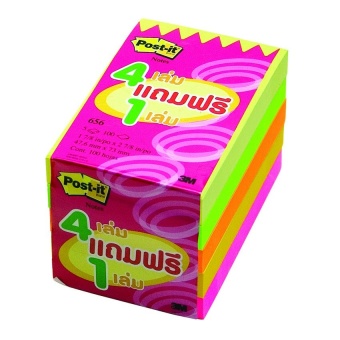 Post-It® โน้ต 656-4 Vad แพ็คสุดคุ้ม คละสีสะท้อนแสง Notes 656-4Vad Neon 4 Pds Free 1 Pd