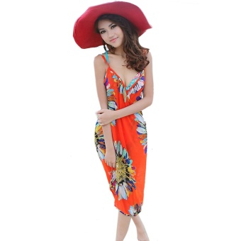 Sunwonder Swimwear Beach Suit Bohemian Deep V Beach Dress (Orange)