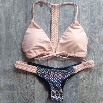 Sexy Women Halter Lace Up Bikini Set (Pink)
