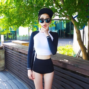 S1116 ชุดว่ายน้ำแขนยาว Women's Bikini Sexy Neoprene Colorful Beach Bikini 2 Pieces Swimwear Swimsuit (Int:M)