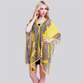 Hanyu Simplicity Women's Convertible Beach Bikini Swimwear Cover Up with Buttons Yellow - intl