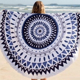 Yika Women Print Beach Towel Fringed Tassels Round Shawl Scarf (Multicolor)