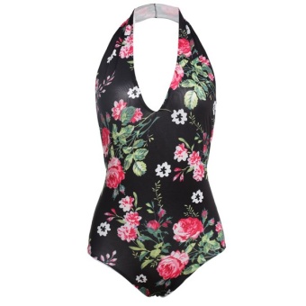 Cyber Sexy Women Ladies Halter Backless Floral Print One-Piece Bikini Swimwear Swimsuit Beach Swimming Wear