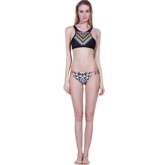 HangQiao Women Swimwear Retro Geometric Print Camisoles Sexy Bikini (Black) - Intl
