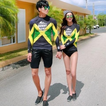 [หญิง]ชุดว่ายน้ำคู่รัก แขนยาว Bunny Black&amp;GY Rashguard ไซต์ M-XL