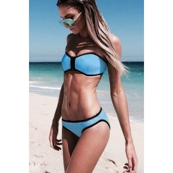 2016 New Women&#039;s Sexy Neoprene set Zip Swimwear Zipper Swimsuit Bathing suits Beach wear Sky blue V17-2