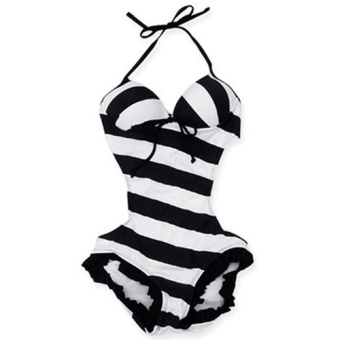 Venus queen Women&#039;s One Piece Stripe Push-Up Bra Vintage Sexy Plus Size High Waist Summer Neoprene Bikini Set Swimsuit Swimwear Beachwear
