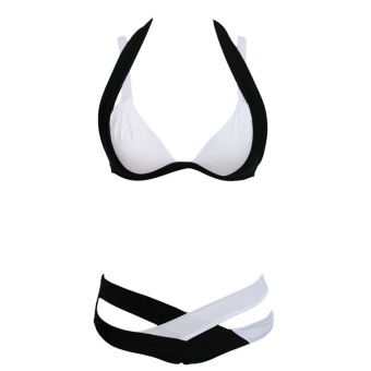 Crisscross Double Colored Bikini Swimsuit (Black/White)
