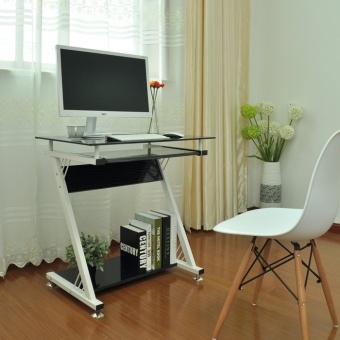 Mylazydesk โต๊ะคอม Z Type พร้อมชั้นวางเอกสารด้านล่าง รุ่น 750B กระจกใสสีดำ ขนาด 80x60x120 cm.