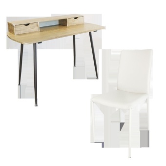 U-RO DECOR โต๊ะทำงานอเนกประสงค์/โต๊ะคอมพิวเตอร์ รุ่น RENO รีโน (สีโอ้คธรรมชาติ/น้ำตาลเข้ม) +เก้าอี้รับประทานอาหาร รุ่น MAZZINA (สีขาว)