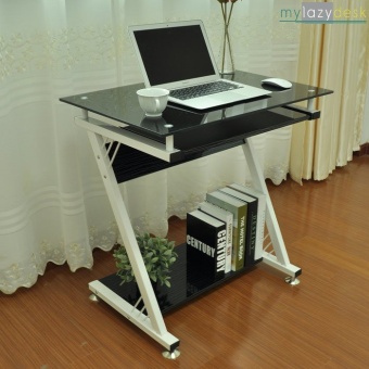 mylazydesk โต๊ะวางคอมพิวเตอร์ โต๊ะทำงานโมเดิร์น รุ่น 750B Black toughened glass ขนาด 80x60x120 cm. (กระจกใสสีดำ)