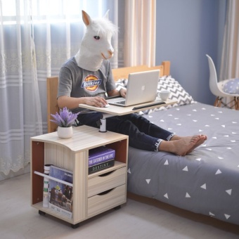 Mylazydesk ตู้ข้างเตียง ตู้หัวเตียง โต๊ะหัวนอน พร้อม ที่วางโน๊ตบุ๊ค อเนกประสงค์ รุ่น CT-1 สีลายไม้อ่อน ขนาด 65x45x70 cm.