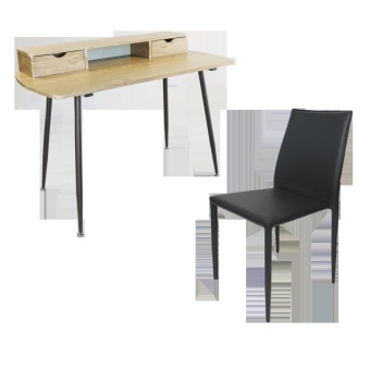 U-RO DECOR โต๊ะทำงานอเนกประสงค์/โต๊ะคอมพิวเตอร์ รุ่น RENO รีโน (สีโอ้คธรรมชาติ/น้ำตาลเข้ม) + เก้าอี้รับประทานอาหาร รุ่น DOMINO (สีดำ)