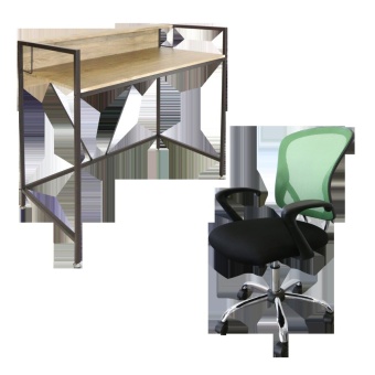 U-RO DECOR ชุดโต๊ะทำงานอเนกประสงค์/โต๊ะคอมพิวเตอร์ รุ่น LINCOIN ลิงคอร์น (สีโอ้คธรรมชาติ/น้ำตาลเข้ม) + เก้าอี้สำนักงาน รุ่น MIRANO (สีเขียว/ดำ)