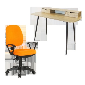 U-RO DECOR โต๊ะทำงานอเนกประสงค์ รุ่น RENO (สีโอ้คธรรมชาติ/น้ำตาลเข้ม) + เก้าอี้สำนักงาน รุ่น PARMA-L (สีส้ม)