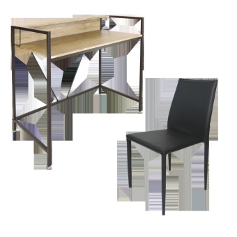 U-RO DECOR ชุดโต๊ะทำงานอเนกประสงค์/โต๊ะคอมพิวเตอร์ รุ่น LINCOIN ลิงคอร์น (สีโอ้คธรรมชาติ/น้ำตาลเข้ม) + เก้าอี้รับประทานอาหาร รุ่น DOMINO (สีดำ)