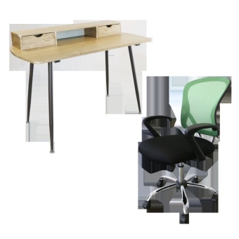 U-RO DECOR โต๊ะทำงานอเนกประสงค์/โต๊ะคอมพิวเตอร์ รุ่น RENO รีโน (สีโอ้คธรรมชาติ/น้ำตาลเข้ม) +เก้าอี้สำนักงาน รุ่น MIRANO (สีเขียว/ดำ)