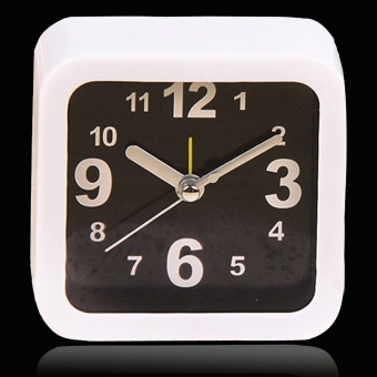 Classic Small Square Alarm Clock Desk Table Desktop Time Clock Simple Style Home Office Decoration Novelty Birthday Holiday Gift White + Black