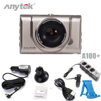 Anytek กล้องติดรถยนต์ 1080P FHD DVR มี WDR รุ่น A100 (สีทอง) ฟรี ขยายจุดบุหรี่ Triple Socket+ ที่วางมือถือ/แท็บเล็ต