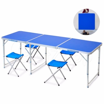 Getservice โต๊ะตั้งแคมป์ ชุดโต๊ะปิคนิคพับได้ โต๊ะอลูมิเนียม พร้อมเก้าอี้นั่ง 4 ตัว (สีน้ำเงิน)