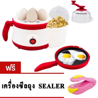 GetZhop เครื่องทำป๊อบคอร์น ต้มไข่ กระทะทอด 3 in 1 รุ่น YS-619 -(Red) แถมฟรี! เครื่องซีล ปิดปากถุง (สีชมพู/เหลือง)