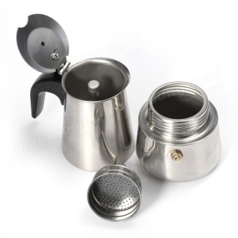 Oemgenuine moka pot stainless 4 cup สำหรับทำกาแฟสดรับประทานที่บ้าน สีเงิน