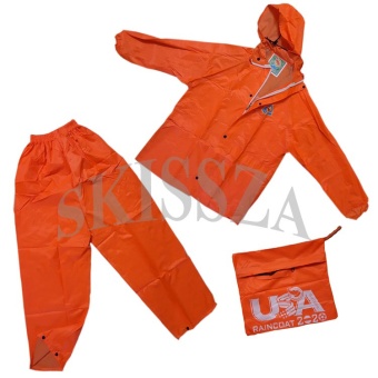 ชุดกันฝน มีแถบสะท้อนแสง เสื้อ+กางเกง+กระเป๋า ขนาดฟรีไซส์ (สีส้ม)