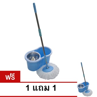 Imusic extra D’Clean ไม้ถูพื้น 360 องศา ถังปั่นสแตนเลส (Blue) 1 แถม 1