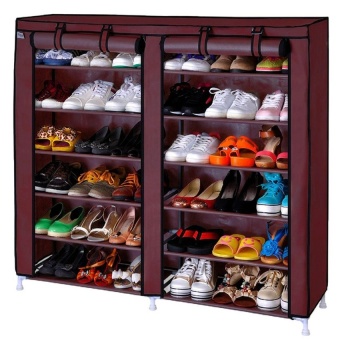 HOUSE BRAND ชั้นวางรองเท้า 2 บล็อค 6 ชั้น + พร้อมผ้าคลุม (สีแดงเลือดหมู)