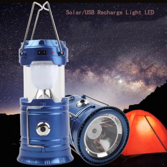 MP.DC แบทสำรองตะเกียง Outdoor LED Solar Camping Light &amp; Flashlight &amp; USB Power Bank Tent Lamp Lantern (สีน้ำเงิน)