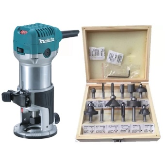 MAKITA เครื่องเซาะร่อง1/4ปรับรอบ รุ่น RT0700C + ดอกทริมเมอร์ ฺBigwood 12ตัว/ชุด"