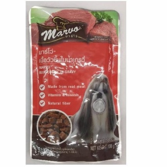 Marvo อาหารเปียกสุนัข แบบซอง รสเนื้อวัวชิ้นในน้ำเกรวี่ 130g ( 12 units )(...)