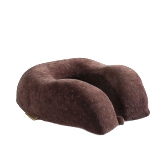 ZitZleep หมอนรองคอ Memory Foam ปลอกผ้ากำมะหยี่ รูปทรงตัว U - สีน้ำตาล